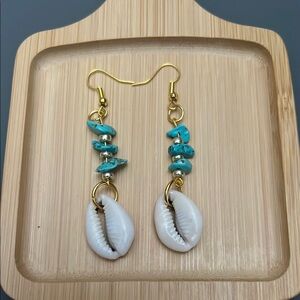 Gold and White Bohemian Shell Earrings